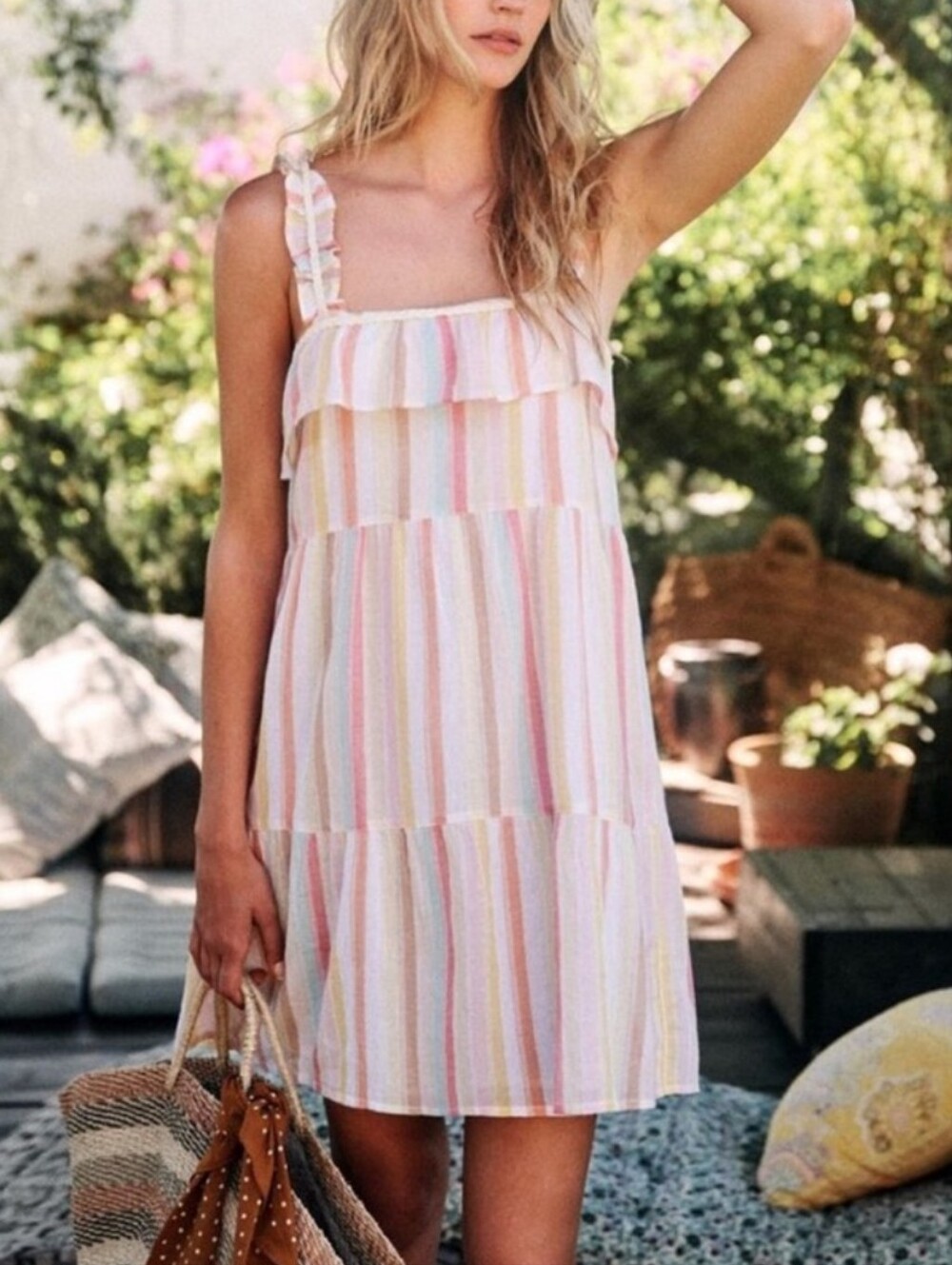 Sezane Fily Cotton Striped ruffles braided Dress